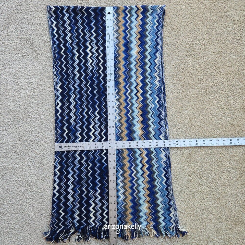 MIssoni 100% Wool Blue Zig Zag Scarf - Picture 8 of 15